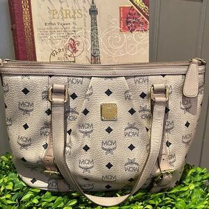 MCM Beige and Black Monogram Tote